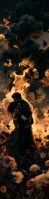 Free dark romance bookmark featuring a burning background dark romance scene
